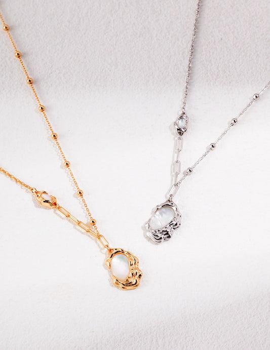 FLUIDE-Silver Mother-of-pearl Necklace(Option 2)