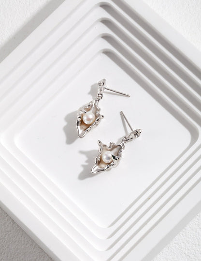 Auralume-Sterling Silver Pearl Earrings
